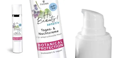 THOMA Hi Beauty! Sensitiv Tages- & Nachtcreme – Duftfreie, vegane Pflege mit Botanical Protection für anspruchsvolle Haut im praktischen Airless-Spender.