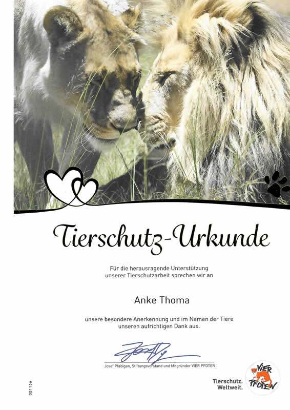 Tierschutzurkunde Anke Thoma